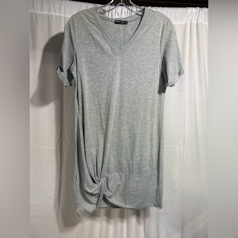 SHEIN Gray V-Neck Knotted Dress Sz M (5QP)